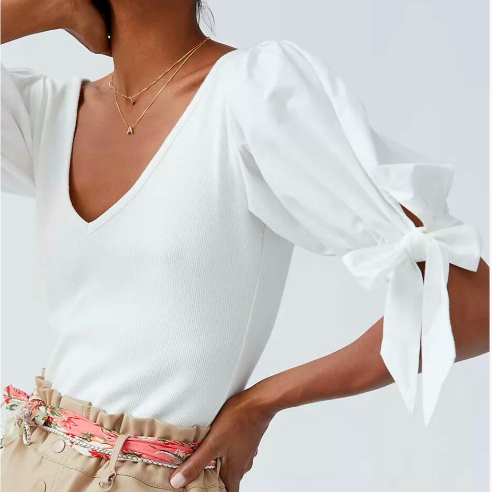Maeve White Puff Sleeve Blouse